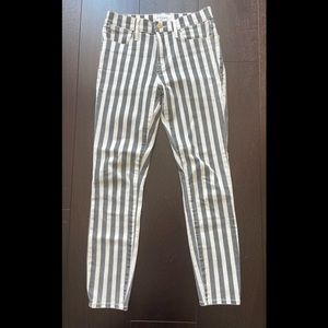 Frame Denim Black and White Striped Ankle Jeans
